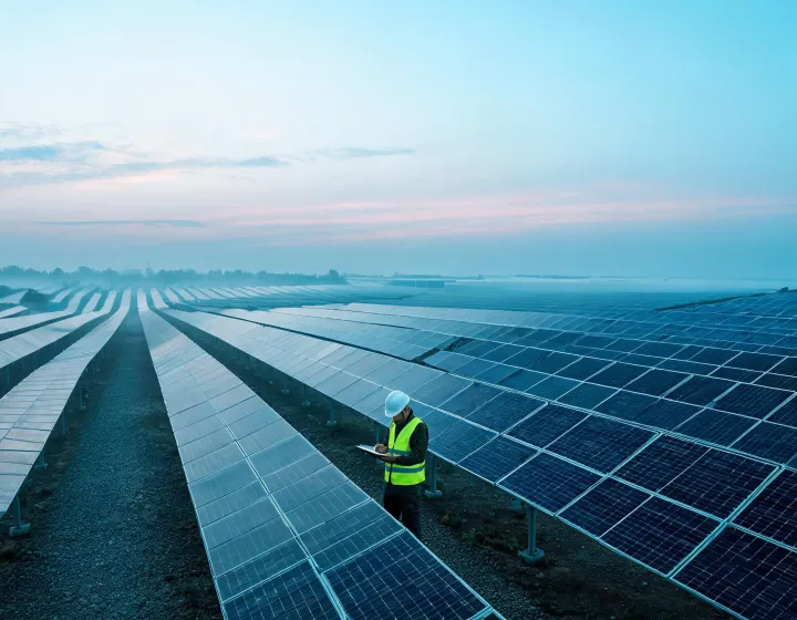 Solar PV modules at a utility-scale renewable energy site
